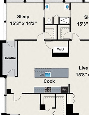 3 Bed 2 Bath Floor plan at 24 S Morgan Apartments, Chicago, Illinois